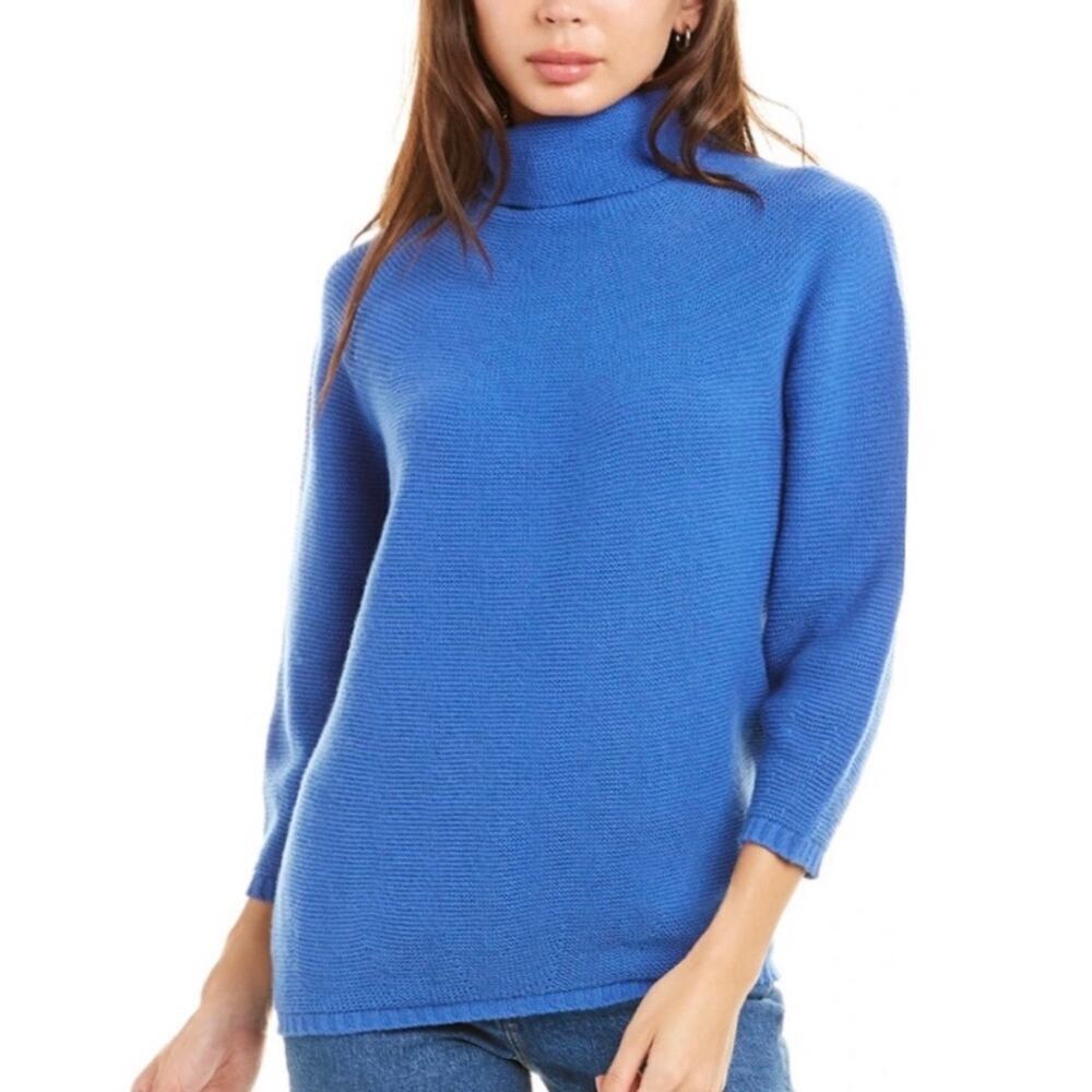 Max Mara Etrusco wool and cashmere sweater Large Mock Neck Blue Luxe Minimalist